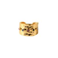 Cubic Zirconia nerezové prst prsten, módní šperky & micro vydláždit kubické zirkony & pro ženy, zlatý, 19x13mm, Prodáno By PC