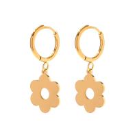 Stainless Steel Drop Earring, 314 Stainless Steel, Flower, Vacuum Ion Plating, fashion jewelry & for woman, golden, 13.7mm,12.7mm, Sold By Pair