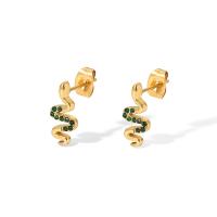 Stainless Steel Stud Earrings 314 Stainless Steel Snake Vacuum Ion Plating fashion jewelry & micro pave cubic zirconia & for woman Sold By Pair