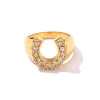 Cyrkonia stali nierdzewnej Ring Finger, Litera U, różnej wielkości do wyboru & mikro utorować cyrkonia & dla kobiety, złoty, 13mm, rozmiar:6-8, sprzedane przez PC