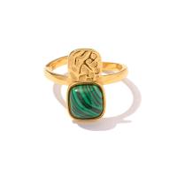 Stainless Steel Finger Ring, 314 Stainless Steel, with Malachite, Vacuum Ion Plating, fashion jewelry & for woman, golden, 17x18mm, Sold By PC