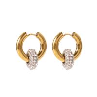 Huggie Anneau d'oreille, beignet, bijoux de mode & pavé de micro zircon & pour femme, doré, 4x23.50mm, Vendu par paire