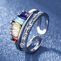 Kubisk Circonia Micro bane messing Ring, Crown, forgyldt, justerbar & Micro Pave cubic zirconia & for kvinde, flere farver til valg, nikkel, bly & cadmium fri, Størrelse:6-8, Solgt af PC