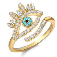 Evil Eye Jewelry Ring Finger, cobre, Mau-olhado, banhado, ajustável & micro pavimento em zircônia cúbica & para mulher, Mais cores pare escolha, níquel, chumbo e cádmio livre, 1.50mm, tamanho:6-8, vendido por PC