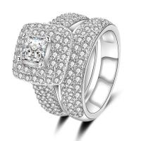 Cubic Zirconia Micro Pave Brass Ring, Geometrical Pattern, platinum plated, 2 pieces & Unisex & different size for choice & micro pave cubic zirconia, nickel, lead & cadmium free, US Ring Size:6-9, Sold By Set