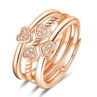 Cubic Zirconia Micro Pave Brass Ring, Cupronickel, Four Leaf Clover, plated, three pieces & adjustable & micro pave cubic zirconia & for woman, more colors for choice, nickel, lead & cadmium free, US Ring Size:6-8, Sold By Set