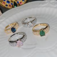 Rhinestone Finger Ring, Brass, plated, for woman & with rhinestone, more colors for choice, US Ring Size:6-8, Sold By PC
