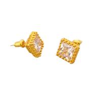 Cubic Zirconia Micro Pave Brass Earring Square plated micro pave cubic zirconia & for woman 15mm Sold By Pair