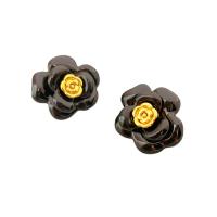 Brass Stud Earring Flower 18K gold plated for woman & enamel 25mm Sold By Pair