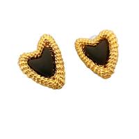 Brass Stud Earring with Resin Heart 18K gold plated for woman Sold By Pair
