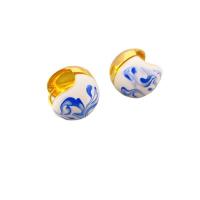 Brass Stud Earring Round 18K gold plated Hand-Painted Enamel Glaze & for woman white 21.50mm Sold By Pair