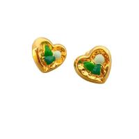 Brass Stud Earring, Heart, 18K gold plated, for woman & enamel, 15.80x14.80mm, Sold By Pair