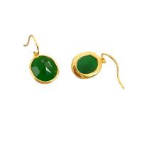 Boucles d'oreilles en pierres précieuses, laiton, avec Calcédoine verte, Plaqué d'or 18K, pour femme, 14x28mm, Vendu par paire