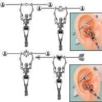 Stainless Steel Ear Piercing Jewelry, 304 Stainless Steel, different styles for choice & for woman & with rhinestone, original color, 1.2x38x5x5mm, 2PCs/Bag, Sold By Bag