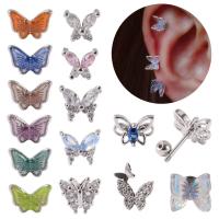 Stainless Steel Ear Piercing Jewelry, 304 Stainless Steel, Butterfly, Unisex & micro pave cubic zirconia, more colors for choice, 0.8*6*3mm, 2PCs/Bag, Sold By Bag