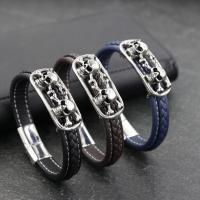Bracelets cordon PU, Acier inoxydable 304, avec cordon en cuir, bijoux de mode & longueur différente pour le choix & pour homme, plus de couleurs à choisir, Vendu par PC