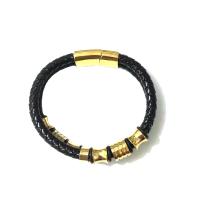 Cowhide Bracelet, Titanium Steel, with cowhide cord, fashion jewelry & for man, golden, Length:Approx 8.66 Inch, Sold By PC