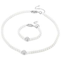 Jewelry Sets, bracelet & necklace, Plastic Pearl, with 304 Stainless Steel, plated, 2 pieces & fashion jewelry & different styles for choice & for woman, more colors for choice, 6mm, Length:Approx 6.69 Inch, Approx 18.9 Inch, Sold By Set