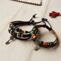 Cowhide Bracelet, Tibetan Style, with cowhide cord & Wax Cord & Wood, with 2.36inch extender chain, multilayer & Unisex & different styles for choice, nickel, lead & cadmium free, Length:Approx 6.69 Inch, Sold By PC