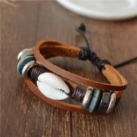 Cowhide Bracelet, Tibetan Style, with cowhide cord & Trumpet Shell, with 2.36inch extender chain, multilayer & Unisex, nickel, lead & cadmium free, Length:Approx 6.69 Inch, Sold By PC
