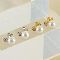 Titanium Steel  Earring with Plastic Pearl fashion jewelry & for woman & with rhinestone Sold By Pair