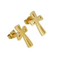 Titanium Steel  Earring, Cross, 18K gold plated, fashion jewelry & for woman, golden, 16mm, Sold By Pair
