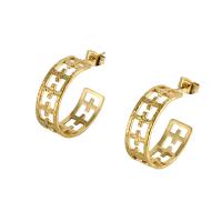 Titanium Steel  Earring 18K gold plated fashion jewelry & for woman golden 24mm Sold By Pair