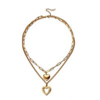Mode-Multi-Layer-Halskette, 304 Edelstahl, mit Verlängerungskettchen von 1.97inch, Herz, Doppelschicht & Modeschmuck & für Frau, keine, 21mm,16mm, verkauft per ca. 15.75 ZollInch, ca. 17.72 ZollInch Strang