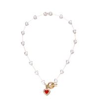Plastic Pearl Necklace, 304 Stainless Steel, with Crystal & Plastic Pearl, Heart, fashion jewelry & for woman & enamel, golden, 8mm,15*18mm, Sold Per Approx 17.72 Inch Strand