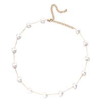 Plastic Pearl Necklace 304 Stainless Steel with Plastic Pearl with 3.94inch extender chain Heart fashion jewelry & for woman 8mm Sold Per Approx 13.78 Inch Strand