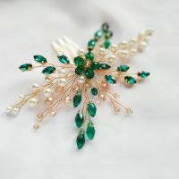 Decorative Hair Combs, Tibetan Style, with Crystal & Plastic Pearl, fashion jewelry & for woman, green, nickel, lead & cadmium free, 140x90mm, Sold By PC