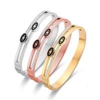 Acier titane bracelet ordinaire, avec coquille noire, bijoux de mode & pour femme & avec strass, plus de couleurs à choisir, Diamètre intérieur:Environ 60x48mm, Vendu par PC