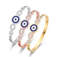 Evil Eye Jewelry Bracelet, Titanium Steel, Vacuum Ion Plating, for woman & enamel & with rhinestone, more colors for choice, 13mm, Inner Diameter:Approx 50x60mm, Sold By PC