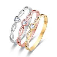 Acier titane bracelet ordinaire, coeur, bijoux de mode & pour femme & avec strass, plus de couleurs à choisir, 10mm, Diamètre intérieur:Environ 50x60mm, Vendu par PC