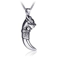 Titanium Steel Necklace, Wolf Tooth, polished, vintage & for man & blacken, silver color, 20x55mm, Length:60 cm, Sold By PC