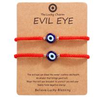 Evil Eye Jewelry Bracelet, Polyester Cord, with Lampwork, handmade, 2 pieces & Unisex & adjustable, more colors for choice, Length:6-12 Inch, Sold By Set