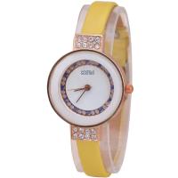 Nők Wrist Watch, PU, -val Üveg & 304 rozsdamentes acél & Cink ötvözet, vörös arany szín aranyozott, vízálló & a nő & strasszos, több színt a választás, 220x29x9.50mm, Által értékesített PC