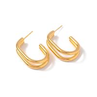 Stainless Steel Stud Earrings, 314 Stainless Steel, Letter C, Vacuum Ion Plating, fashion jewelry & for woman, golden, 27.60x10mm, Sold By Pair