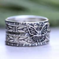 Mode koperen ringset, Messing, Vlinder, silver plated, 5 stuks & uniseks & verschillende grootte voor keus, Maat:5-10, Verkocht door Stel