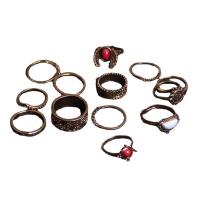 Cink Alloy Ring Set, Cink ötvözet, -val Gyanta, antik sárgaréz színű krómozott, 14 darab & egynemű, Méret:6-10, Által értékesített Set