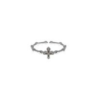 Cеребряное кольцо, Серебро 925 пробы, Kресты, покрытый платиной, регулируемый & Женский & со стразами, размер:6, продается PC