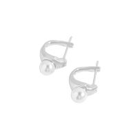 925 Sterling Silver Stud Earrings with Plastic Pearl Geometrical Pattern platinum plated Korean style & for woman Sold By Pair