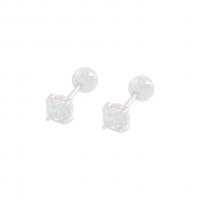 925 Sterling Silver Stud Earrings with Opal Geometrical Pattern platinum plated Korean style & for woman Sold By Pair