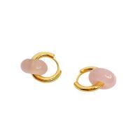 Boucles d'oreilles en pierres précieuses, laiton, avec pierre gemme, Plaqué d'or 18K, pour femme, plus de couleurs à choisir, 17.60x22mm, Vendu par paire