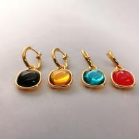 Natural Gemstone Earrings, Brass, with Gemstone, 18K gold plated, for woman, more colors for choice, 14.50x33mm, Sold By Pair