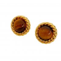 Natural Gemstone Earrings Brass with Gemstone Round 18K gold plated for woman 21mm Sold By Pair