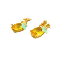 Brass Stud Earring, plated, for woman & enamel & with rhinestone, 10x24mm, Sold By Pair