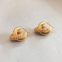 Brass Leverback Earring, 18K gold plated, for woman & with rhinestone, 25mm, Sold By Pair