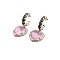 Gemstone Earrings, cobre, with misto de pedras semi-preciosas, cromado de cor platina, para mulher & com strass, 18x38mm, vendido por par