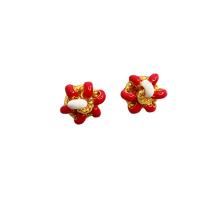 Brass Stud Earring 18K gold plated for woman & enamel 13mm Sold By Pair